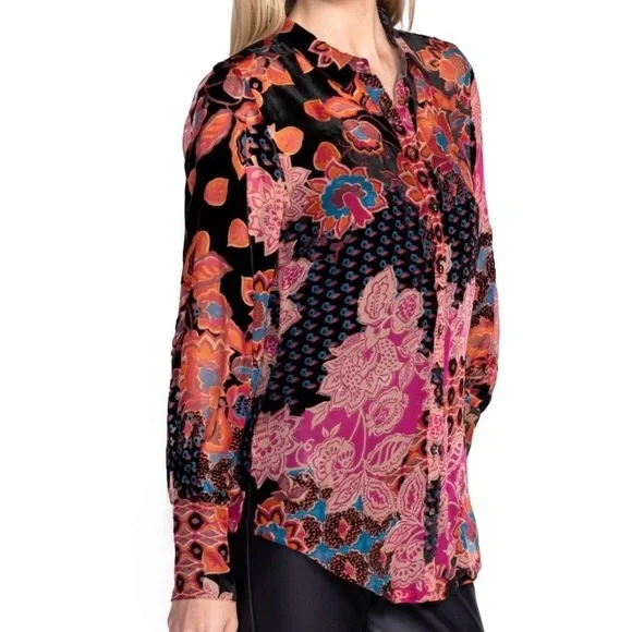 NEW Johnny Was Yrene Burnout Blouse Alvarado w/ Tank Top Velvet Silk Black Sz S - Picture 2 of 16